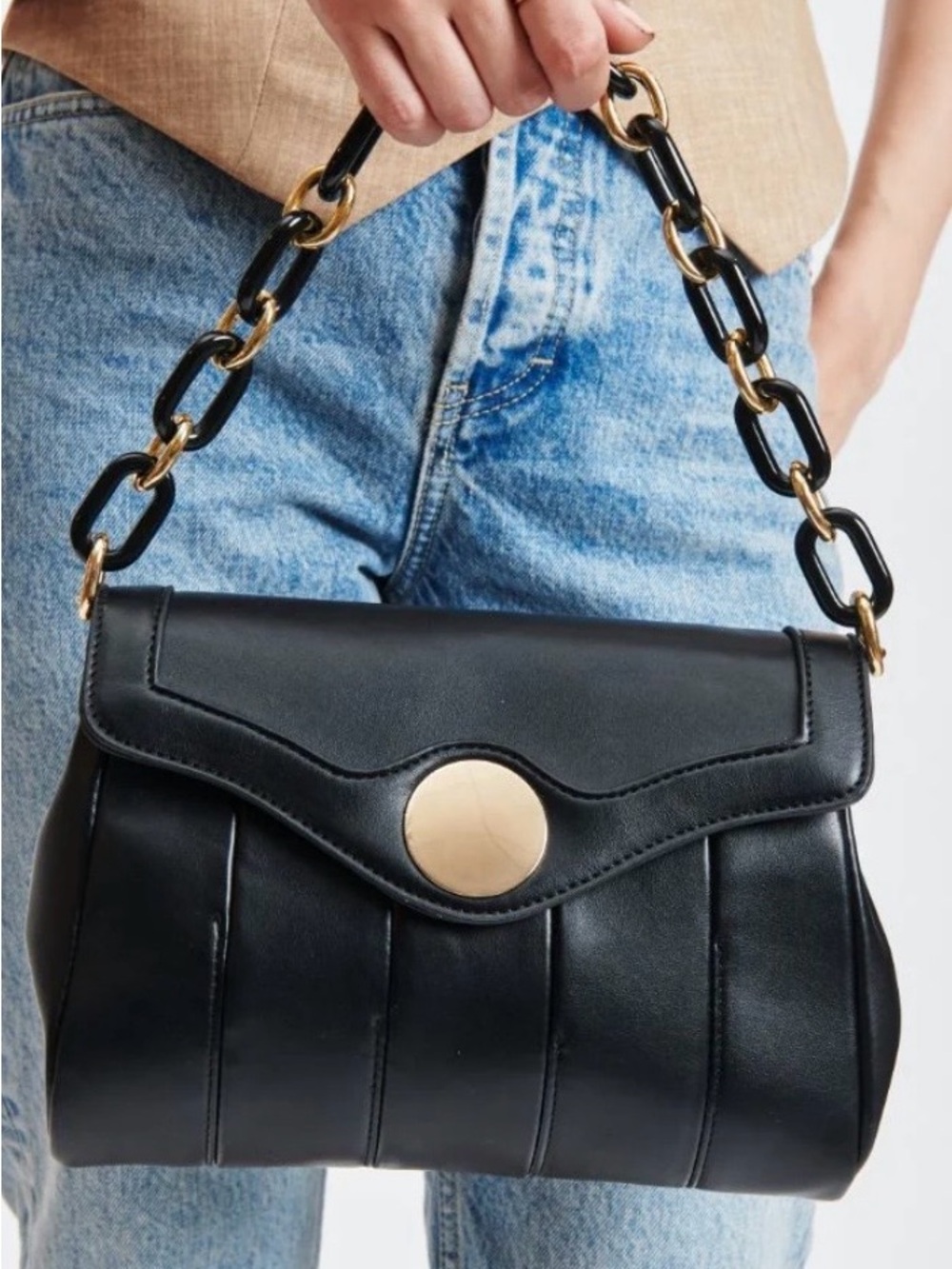Larisa Crossbody Moda Luxe Bag Black with and Gold Medallion